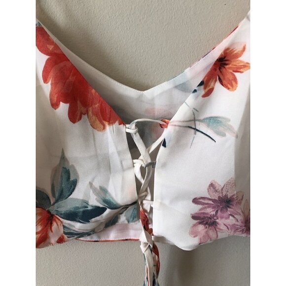 Lulus Womens Size M White Floral Lace Up Back Crop Top Sleeveless - Picture 4 of 6